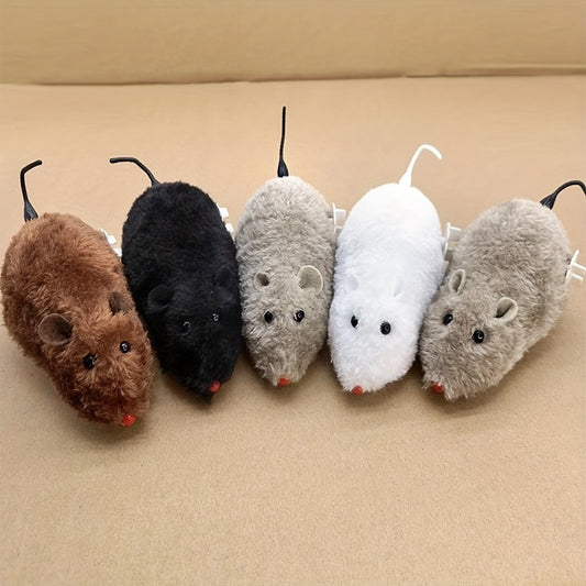4-Pack Plush Wind-Up Mechanical Mice Toy Set, Clockwork Fake Mouse Prank Moving Animal Play Toys for Cats and Dogs, Suitable for All Breeds, No Battery Required