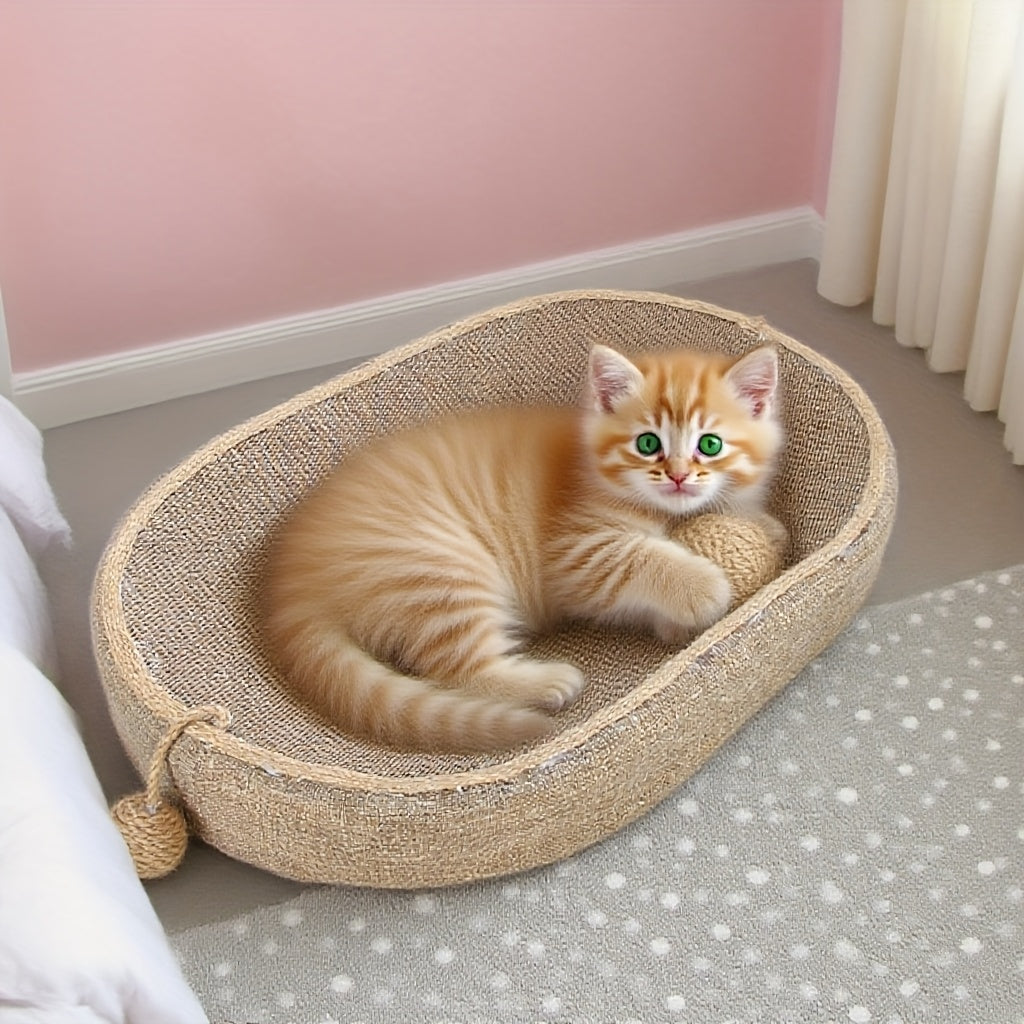 1pc Large Durable Jute Cat Scratching Post with Integrated Toy Ball - Dual-Use Scratching & Resting Pad, Abrasion- Edges for Claw Care & Play, Indoor Cat Essential for Home Relaxation, Cat Scratching Post, Claw Maintenance To