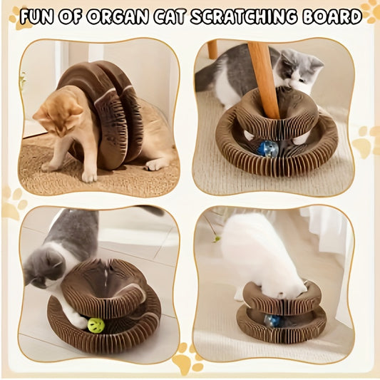 Interactive Foldable Cat Scratcher with Bell - Magnetic Honeycomb Design, Durable Play Pad for All Cats' Exercise & Mental Stimulation, Cat Toy