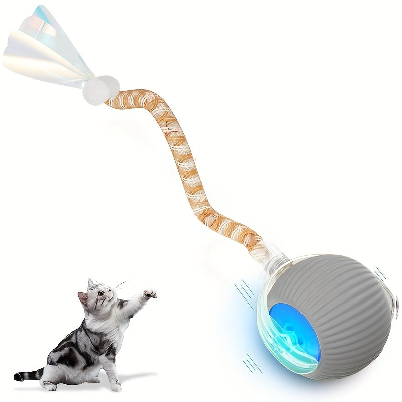 MIAOQUANJI Interactive Rolling Cat Ball Toy - USB Rechargeable Electric Cat Toy with Elastic Net Tail, Quick Self-rolling Design for All Breeds, Pink & Multicolor Options, Smart Automatic Pet Toy for Indoor Fun & Gifting, Cat