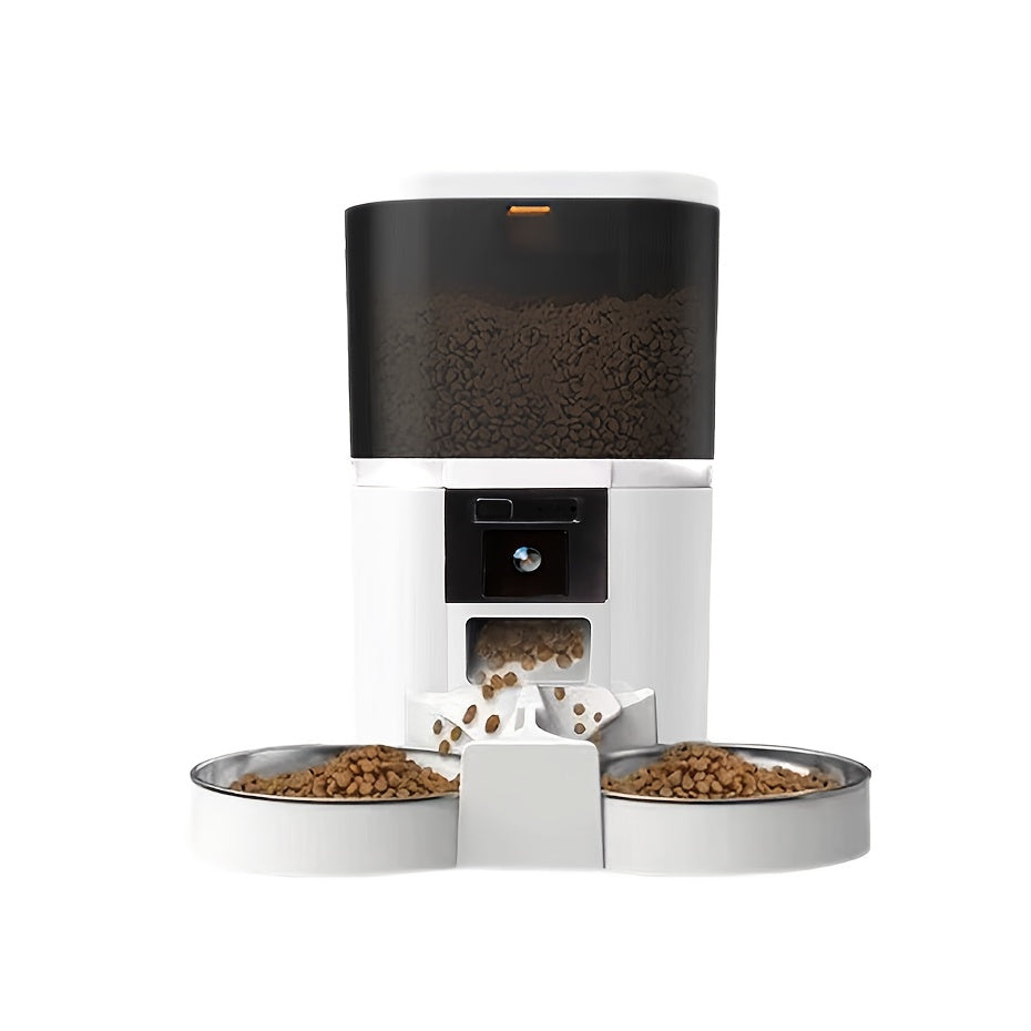 4L Smart Pet Feeder with Camera & App Control - Automatic Timer, Dual Bowl Dog & Cat Food Dispenser, USB-Powered, Real-Time Monitoring, Easy Disassembly for Busy Pet Owners, Automatic Pet Feeder, Remote Feeding Solution, Slee