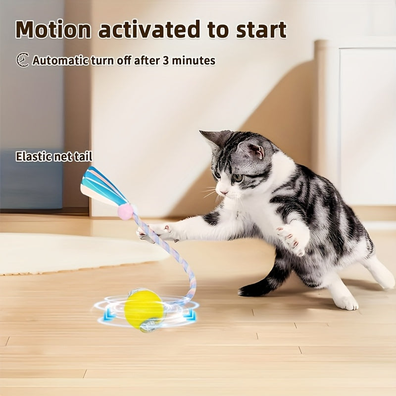 MIAOQUANJI Interactive Rolling Cat Ball Toy - USB Rechargeable Electric Cat Toy with Elastic Net Tail, Quick Self-rolling Design for All Breeds, Pink & Multicolor Options, Smart Automatic Pet Toy for Indoor Fun & Gifting, Cat