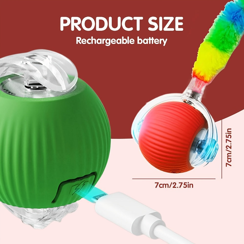 BonreLife Automatic Rolling Cat Ball Toy with LED Lights, USB Rechargeable, Bite-Resistant Silicone, Safe for All Cat Sizes - Interactive Indoor Play for Cats, Interactive Cat Toy
