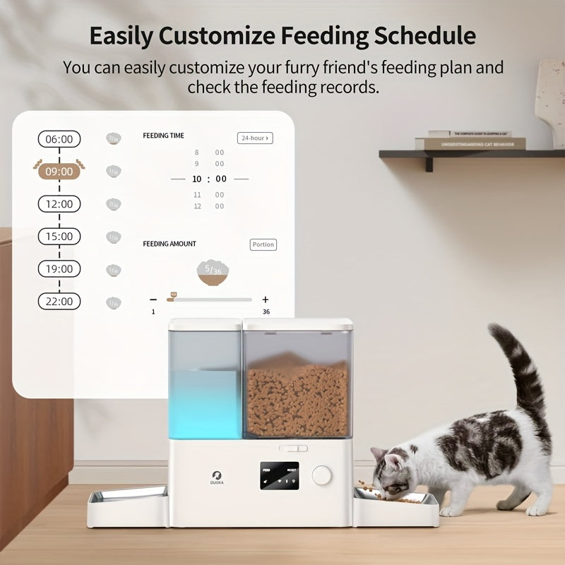 Smart Automatic Cat Feeder and Water Dispenser All-in-One with App Control, Large Capacity Wet/ Food Storage, Enabled,, Voice Control via Alexa/ Assistant, -Waste System,  & Wet Food Dispenser, Remote Monitoring, Low Voltage
