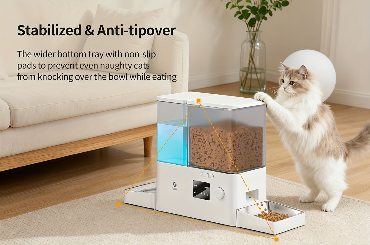 Smart Automatic Cat Feeder and Water Dispenser All-in-One with App Control, Large Capacity Wet/ Food Storage, Enabled,, Voice Control via Alexa/ Assistant, -Waste System,  & Wet Food Dispenser, Remote Monitoring, Low Voltage