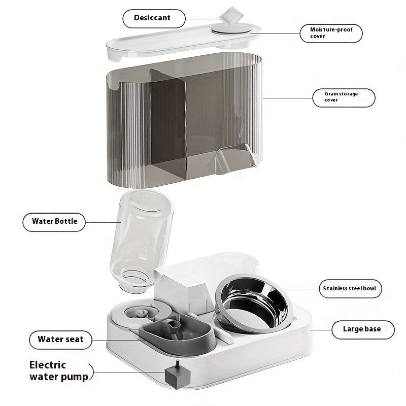 [Automatic Pet Feeder] Automatic Pet Feeder & Water Dispenser - Dry/Wet Food Separation, Anti-Tip, Large 2.2L Grain Bucket +1.5L Water Tank, No Electricity Needed, Easy-Clean Design for Cats & Small/Medium Dogs