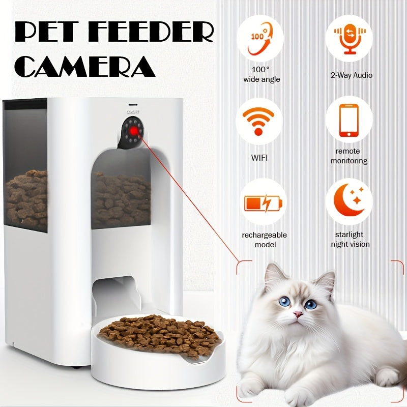 1pc YIIYRY Wi-Fi Smart Pet Feeder, 4L Automatic Cat & Dog Food Dispenser with 15-Second Meal Ordering, USB Powered (SD Card Not Included), Removable Charger, Voice Intercom for Two-Way Communication, Automatic Pet Feeding | M