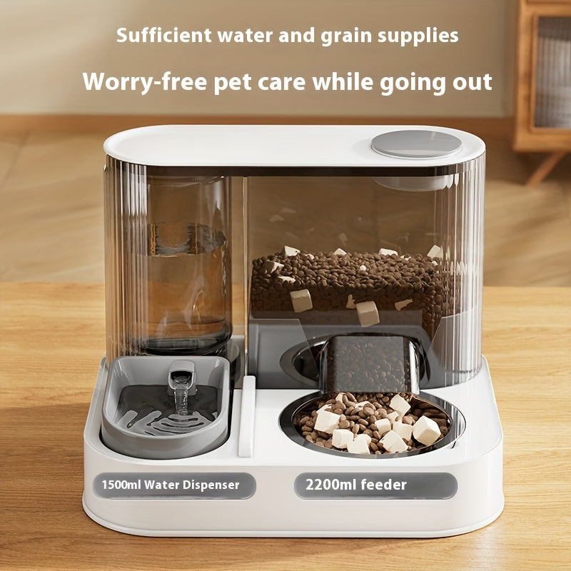 [Automatic Pet Feeder] Automatic Pet Feeder & Water Dispenser - Dry/Wet Food Separation, Anti-Tip, Large 2.2L Grain Bucket +1.5L Water Tank, No Electricity Needed, Easy-Clean Design for Cats & Small/Medium Dogs