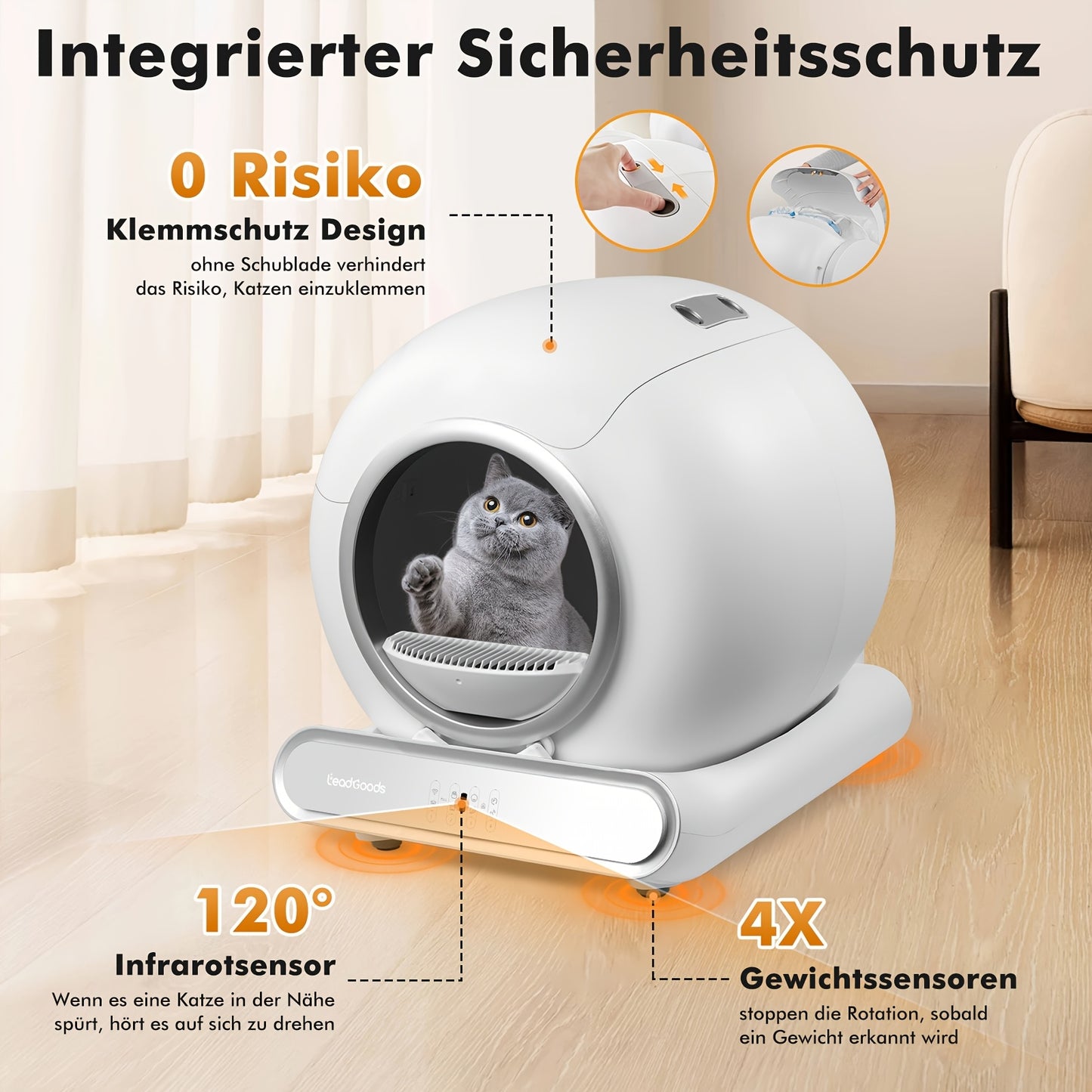 65L+9L Large Capacity Self-Cleaning Cat Litter Box With Digital Timer & Remote Control, Automatic Robot Litter Box For Multiple Cats, Ultra-Clean ABS Design, Includes 1 Rolls Of Leak-Proof Bags, Without Battery