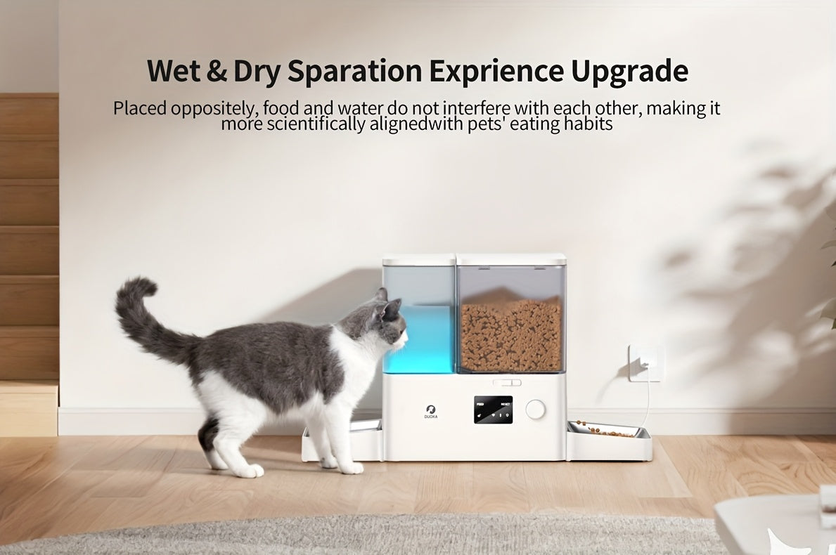 Smart Automatic Cat Feeder and Water Dispenser All-in-One with App Control, Large Capacity Wet/ Food Storage, Enabled,, Voice Control via Alexa/ Assistant, -Waste System,  & Wet Food Dispenser, Remote Monitoring, Low Voltage