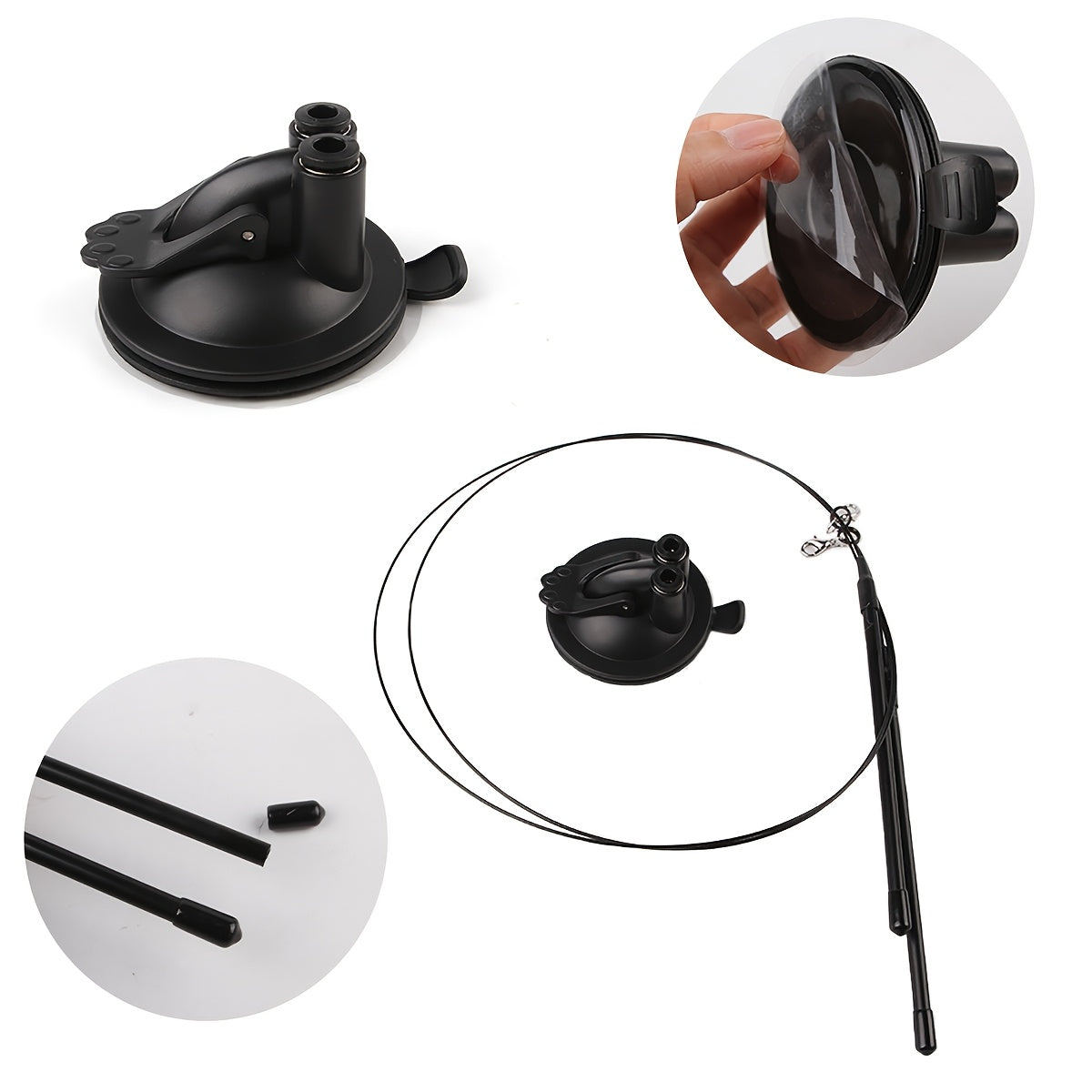 Cartoon Patterned Interactive Cat Toy Set - Polyester Artificial Feathers, Long Rod, Bell | No Battery, Uncharged, Strong Adhesive Base for Fun Play