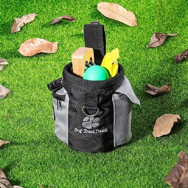 Dog Treat Pouch with Built-In Waste Bag Dispenser - Polyester Training and Feeding Waist Pack for Trainers and Pet Owners, Large Capacity, Clip & Carry Design