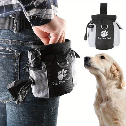 Dog Treat Pouch with Built-In Waste Bag Dispenser - Polyester Training and Feeding Waist Pack for Trainers and Pet Owners, Large Capacity, Clip & Carry Design