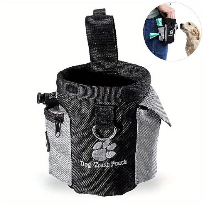Dog Treat Pouch with Built-In Waste Bag Dispenser - Polyester Training and Feeding Waist Pack for Trainers and Pet Owners, Large Capacity, Clip & Carry Design