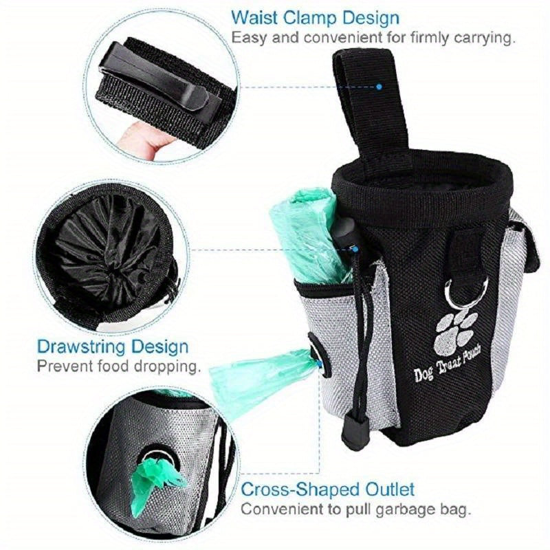 Dog Treat Pouch with Built-In Waste Bag Dispenser - Polyester Training and Feeding Waist Pack for Trainers and Pet Owners, Large Capacity, Clip & Carry Design