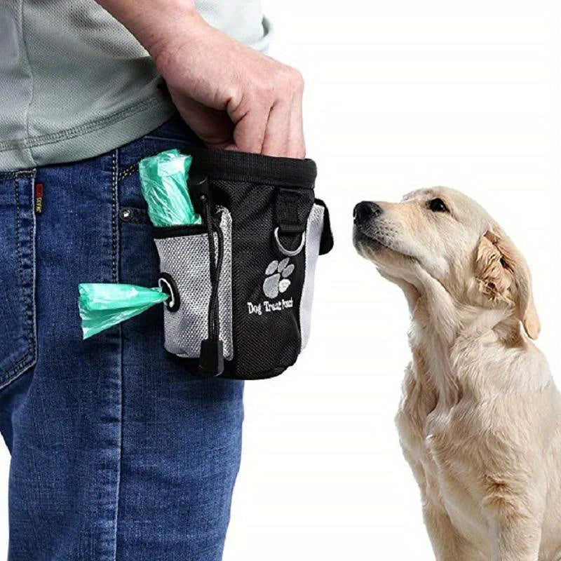 Dog Treat Pouch with Built-In Waste Bag Dispenser - Polyester Training and Feeding Waist Pack for Trainers and Pet Owners, Large Capacity, Clip & Carry Design