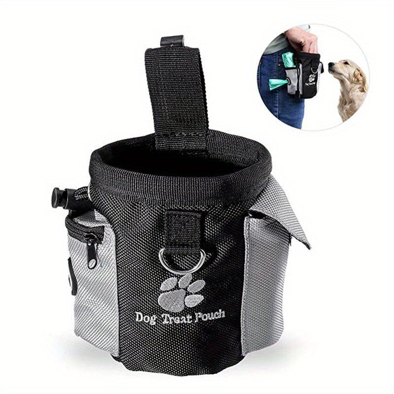 Dog Treat Pouch with Built-In Waste Bag Dispenser - Polyester Training and Feeding Waist Pack for Trainers and Pet Owners, Large Capacity, Clip & Carry Design