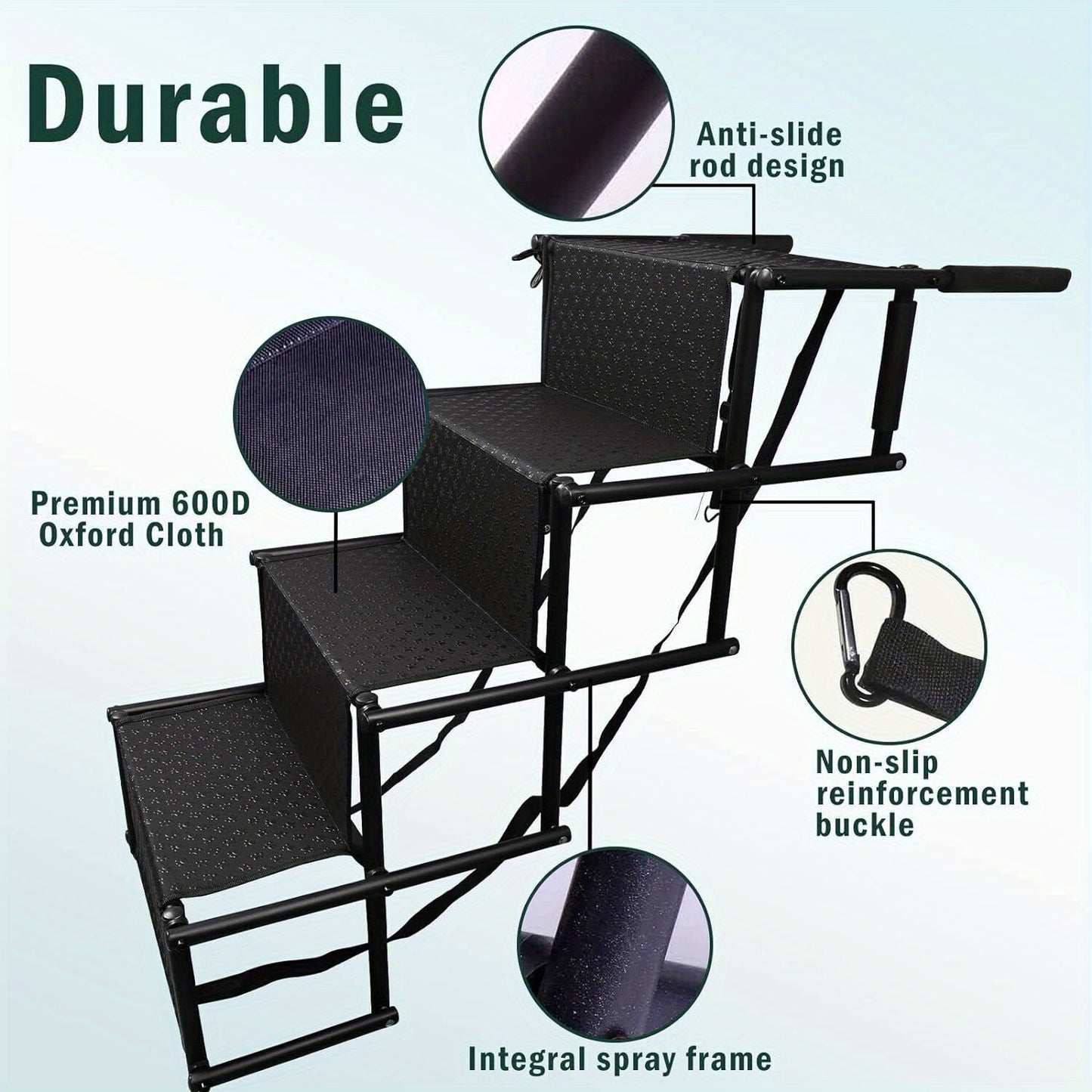 4-Step Folding Portable Dog & Cat Car Ramp - Adjustable Height, Non-Slip Anti-Skid Steps with Safety Tether, Foam Padded & Anti-Slip Rubber Feet for Easy Vehicle Access - Compact Storage for Travel