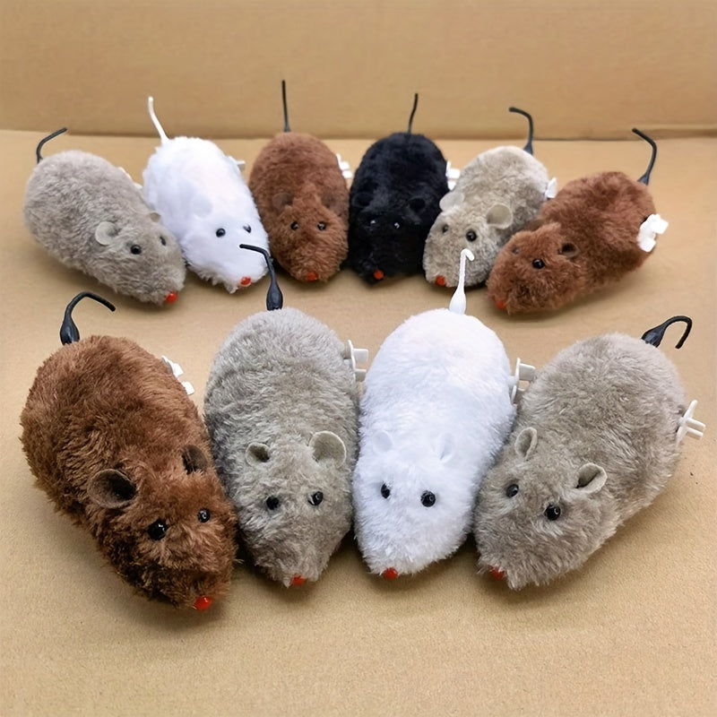 4-Pack Plush Wind-Up Mechanical Mice Toy Set, Clockwork Fake Mouse Prank Moving Animal Play Toys for Cats and Dogs, Suitable for All Breeds, No Battery Required