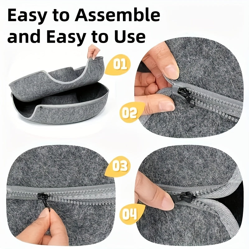 Cozy Donut-Shaped Cat Bed with Interactive Felt Tunnel – Soft Canvas Play and Training Toy for Small to Medium Cats, Ferrets, and Rabbits, Dual-Purpose Comfortable Hideaway in Gray or Multiple Colors, Kitten Bed