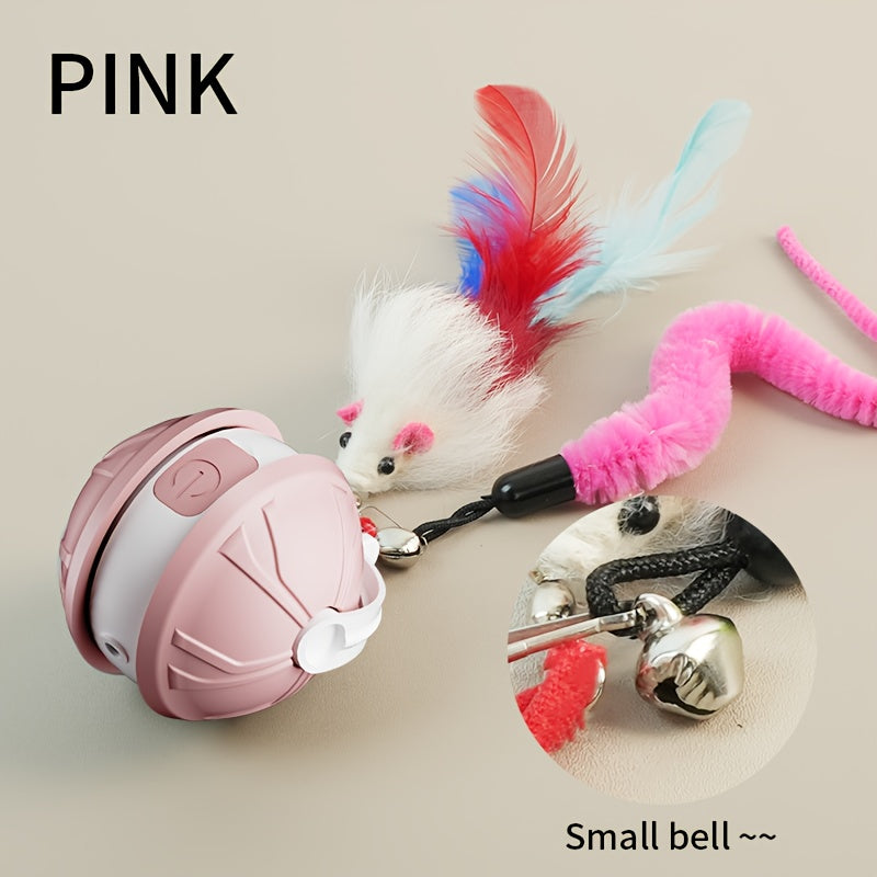 Automatic Cat Toy - Interactive Cat Toy, USB Rechargeable, Glowing Design for Indoor Play and Mental Stimulation, Fun Design, Fake Mouse, Replaceable Hanging Ornaments, Laser Cat Toy