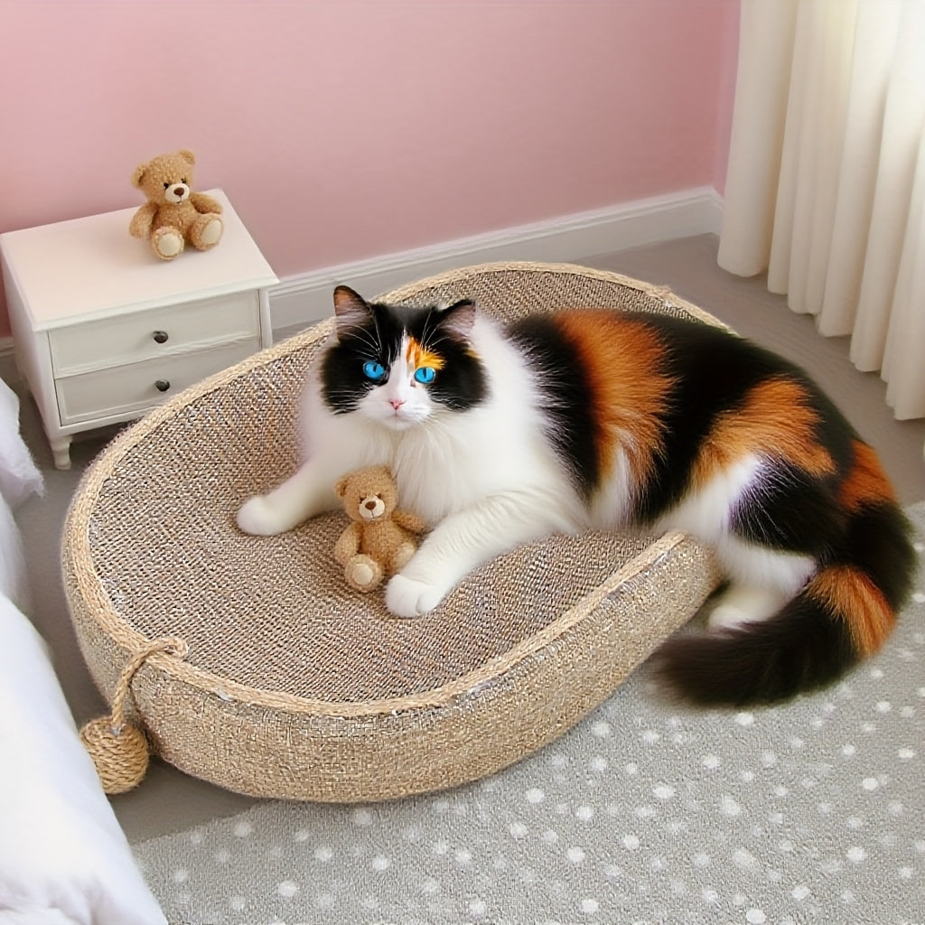 1pc Large Durable Jute Cat Scratching Post with Integrated Toy Ball - Dual-Use Scratching & Resting Pad, Abrasion- Edges for Claw Care & Play, Indoor Cat Essential for Home Relaxation, Cat Scratching Post, Claw Maintenance To