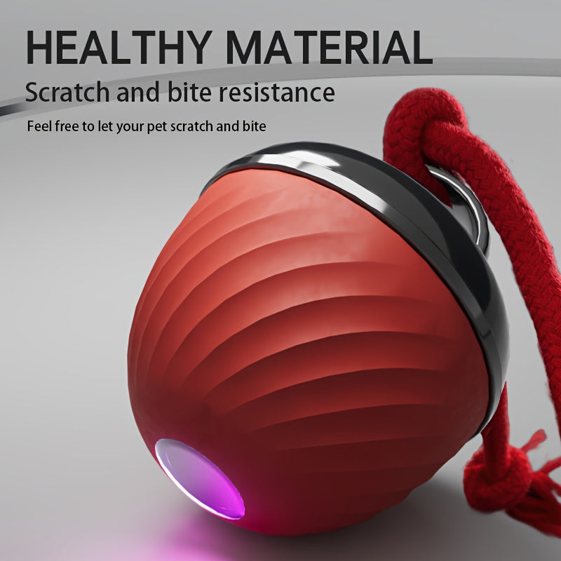 1 interactive intelligent dog ball toy, sports bite resistant dog ball, USB charging, tail rope mobile ball with light dog barking, indoor pet rolling game, suitable for small/medium-sized dogs, relieves boredom and stimulate