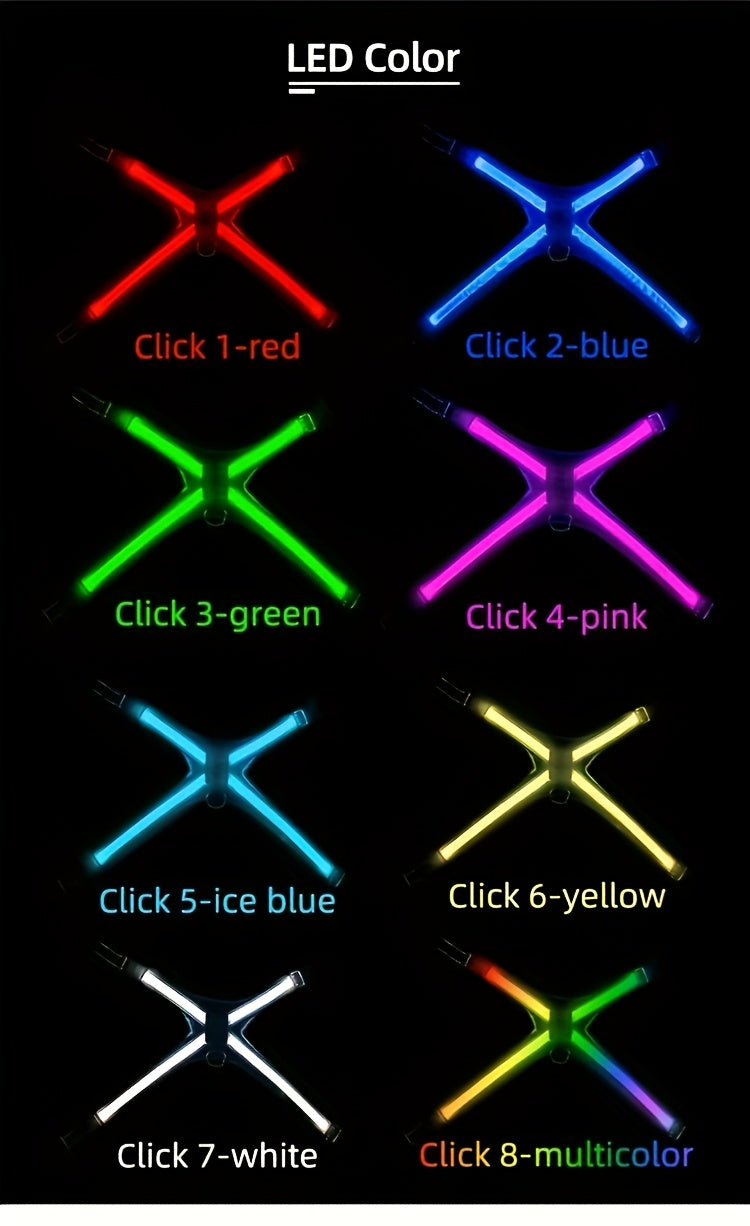 [LED Dog Vest] USB-Powered 8-Color LED Rechargeable Dog Vest with Flickering Lights | Geometric Pattern Pet Safety Harness for Medium & Large Dogs Under 4ft, Night Visibility Gear, Safe Visibility at Night, Dog Leash, USBchar