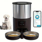 4.5L WiFi Double Meal Pet Feeder for Cats and Dogs, Automatic Food Dispenser Suitable for Small and Medium-Sized Pets, Stainless Steel Double Bowl Pet Feeder with Remote Control App Control (No 5V 1A Plug), Without Battery
