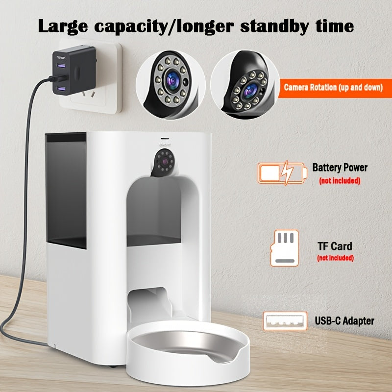 1pc YIIYRY Wi-Fi Smart Pet Feeder, 4L Automatic Cat & Dog Food Dispenser with 15-Second Meal Ordering, USB Powered (SD Card Not Included), Removable Charger, Voice Intercom for Two-Way Communication, Automatic Pet Feeding | M