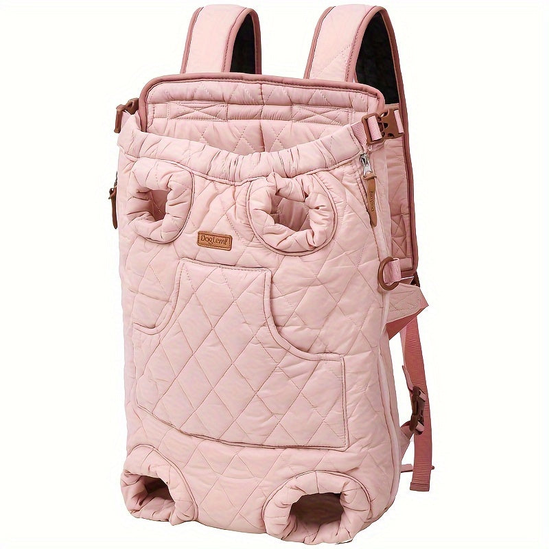 Adjustable Quilted Pet Carrier Backpack for Small to Medium Dogs - Cozy Fleece-Lined, Hands-Free Front Legs Out Chest Carrier with Zip Closure, Ideal for Hiking & Cycling - Available in Black, Beige, Pink, Gray, Olive Green,