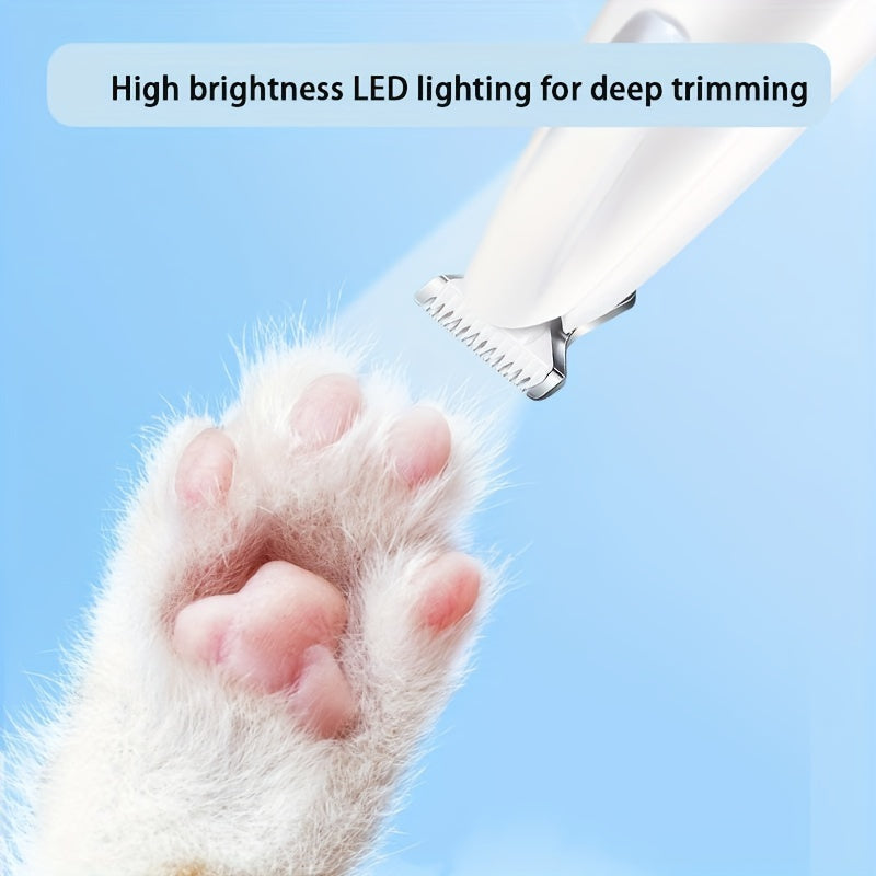 Pet Grooming Kit, Rechargeable Electric Paw Trimmer for Dogs and Cats, Dual-Use USB/Battery Powered, LED Light, Wide Blade, Quiet Operation, Ideal for Whisker, Foot & Eye Hair Removal