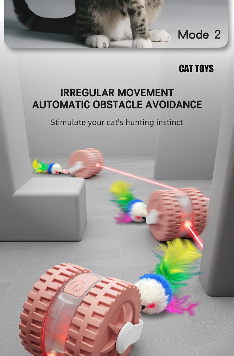 Interactive Laser Cat Toy with Mouse, 2-in-1 Laser Pointer & Plush-like Wiggling Worm-like Motion, Low-Power (<1mW) Red Light for Solo Play, Stimulates Hunting Instincts (Cats, Kittens)