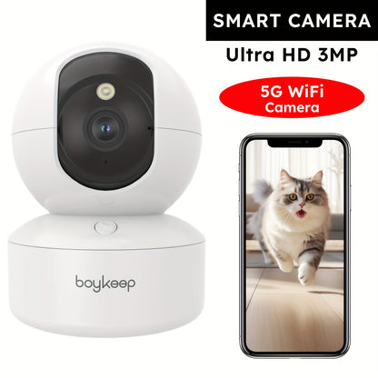 BoyKeep 5g/2.4ghz WiFi Smart Camera, 2K High-definition Indoor Safety Monitor, Special Safety Camera For Babies And Pets, 360° Panoramic Surveillance Video, Night Vision, Two-way Calls, Memory Card And Cloud Storage, K30