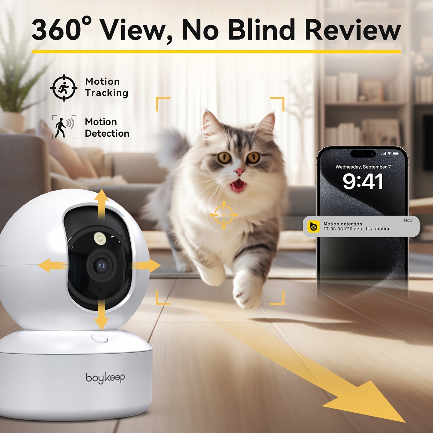 2PCS BoyKeep 5g/2.4ghz WiFi Smart Camera, High-definition Indoor Safety Monitor, Special Safety Camera For Babies And Pets, 360° Panoramic Surveillance Video, Night Vision, Two-way Calls, Memory Card And Cloud Storage, K30