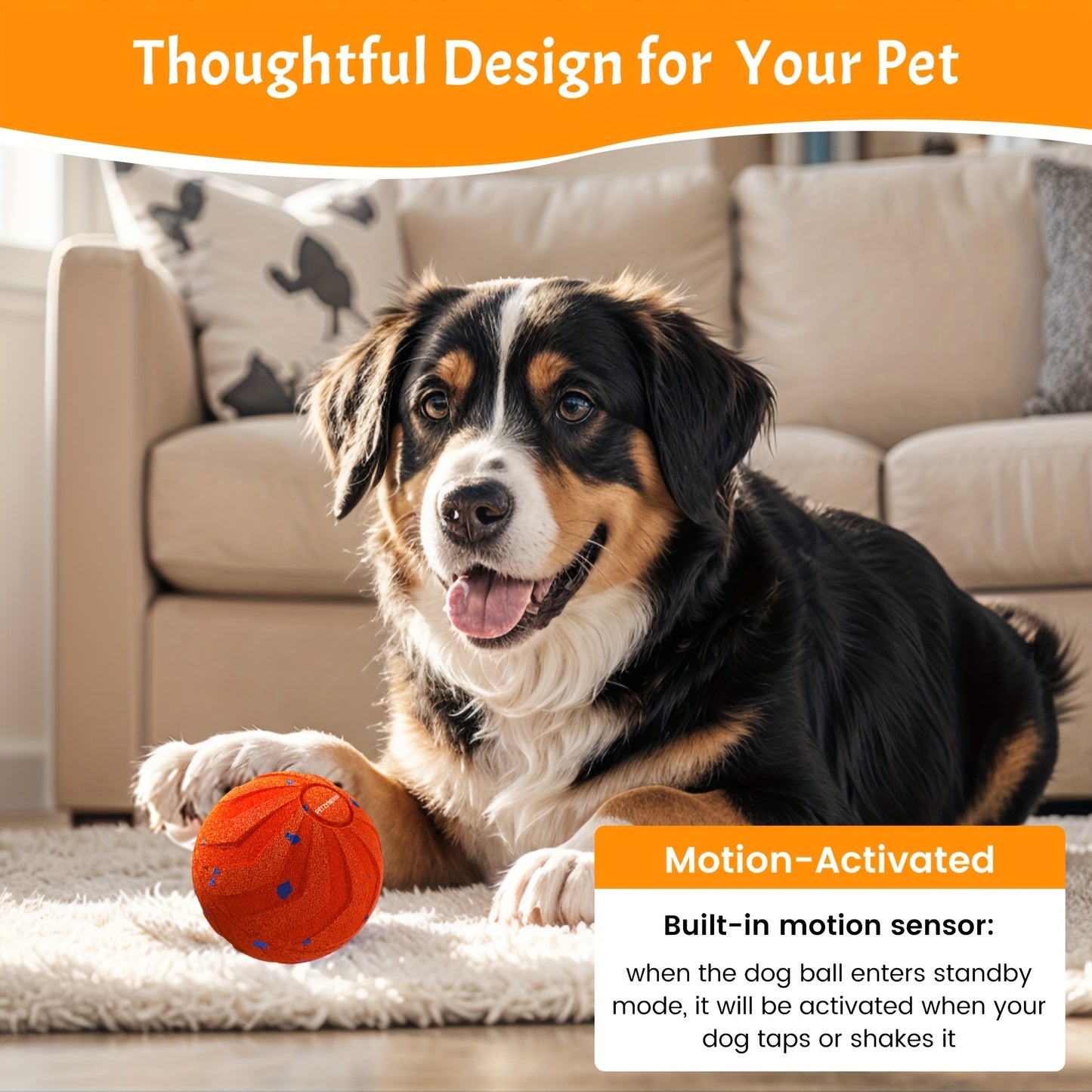 The smart dog toy ball features automatic moving, bouncing, and rotating functions, as well as an intelligent sleep mode and tap-to-start function. Made of E-TPU material, it is a dynamic rolling ball specially designed for m