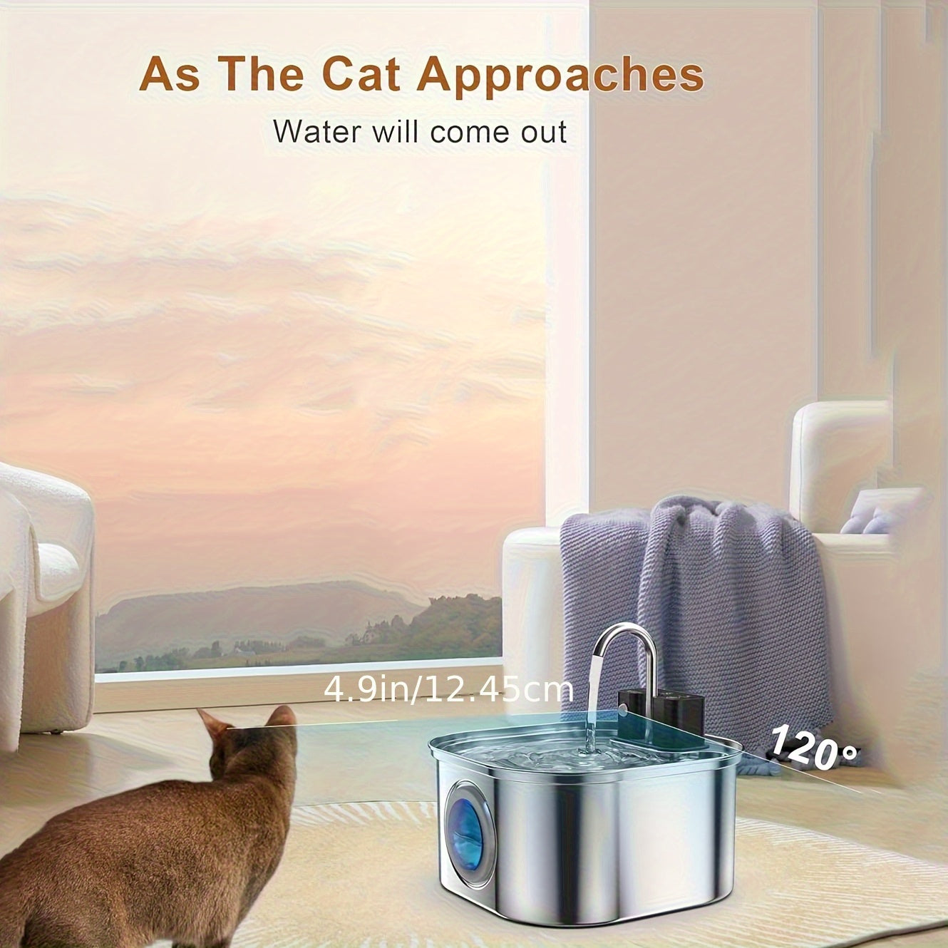 [Wireless Cat Water Fountain] Automatic Wireless Cat Water Fountain - Stainless Steel, USB/Battery Powered (18650 Lithium Battery), 3.2L/108oz Large Capacity, Spill-Proof Design, No Filter Needed, Durable Water Dispenser for