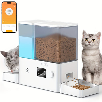 Smart Automatic Cat Feeder and Water Dispenser All-in-One with App Control, Large Capacity Wet/ Food Storage, Enabled,, Voice Control via Alexa/ Assistant, -Waste System,  & Wet Food Dispenser, Remote Monitoring, Low Voltage