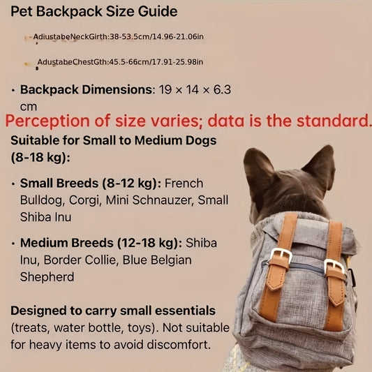 Practical Small-Medium Dog Backpack, Pet Harness. Suitable for Alaskan Malamute, Bulldog, Labrador, Corgi & Other Dog Breeds — Ideal for Outdoor Adventures, Outings & Daily Walks, And A Great Gift!