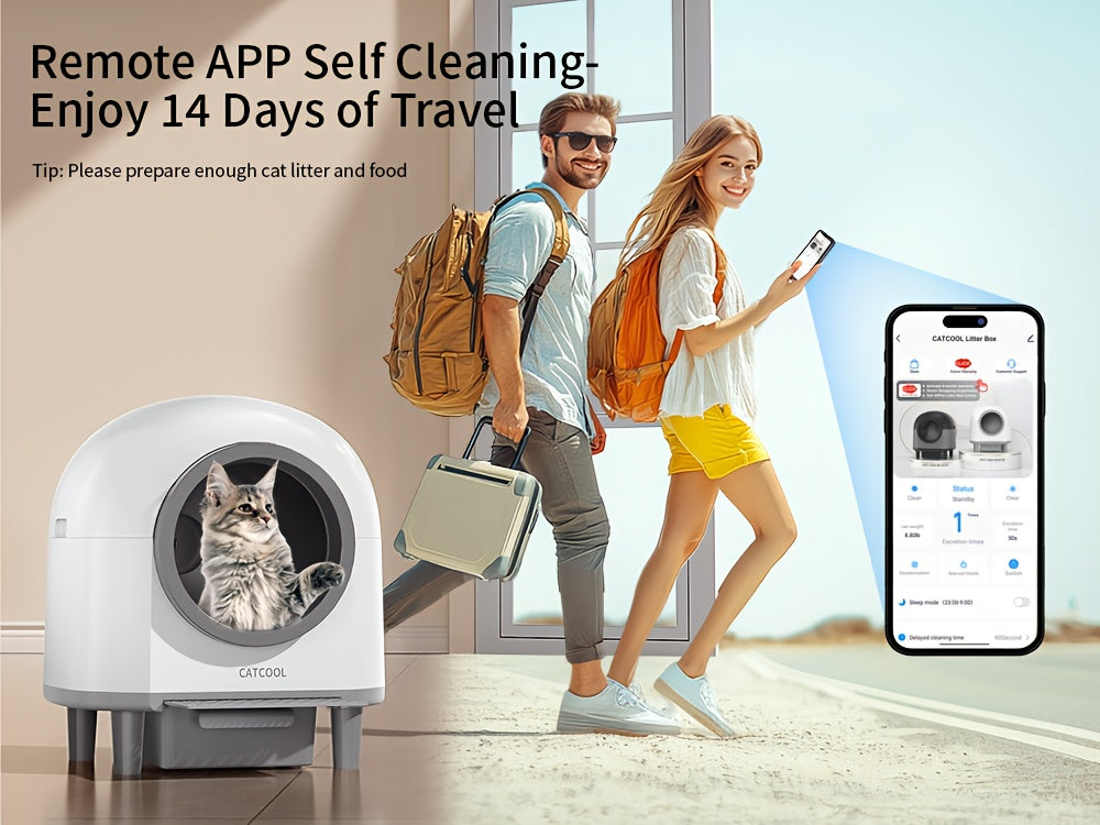 Self Cleaning Cat Litter Tray, 110L Extra Large Automatic Cat Litter Tray for Multiple Cats, with Safety Protection, APP Control, Odor Removal Smart Robot Litter Box, 1 Roll Trash Bags, Self Cleaning Cat Litter Box, Cat Litte