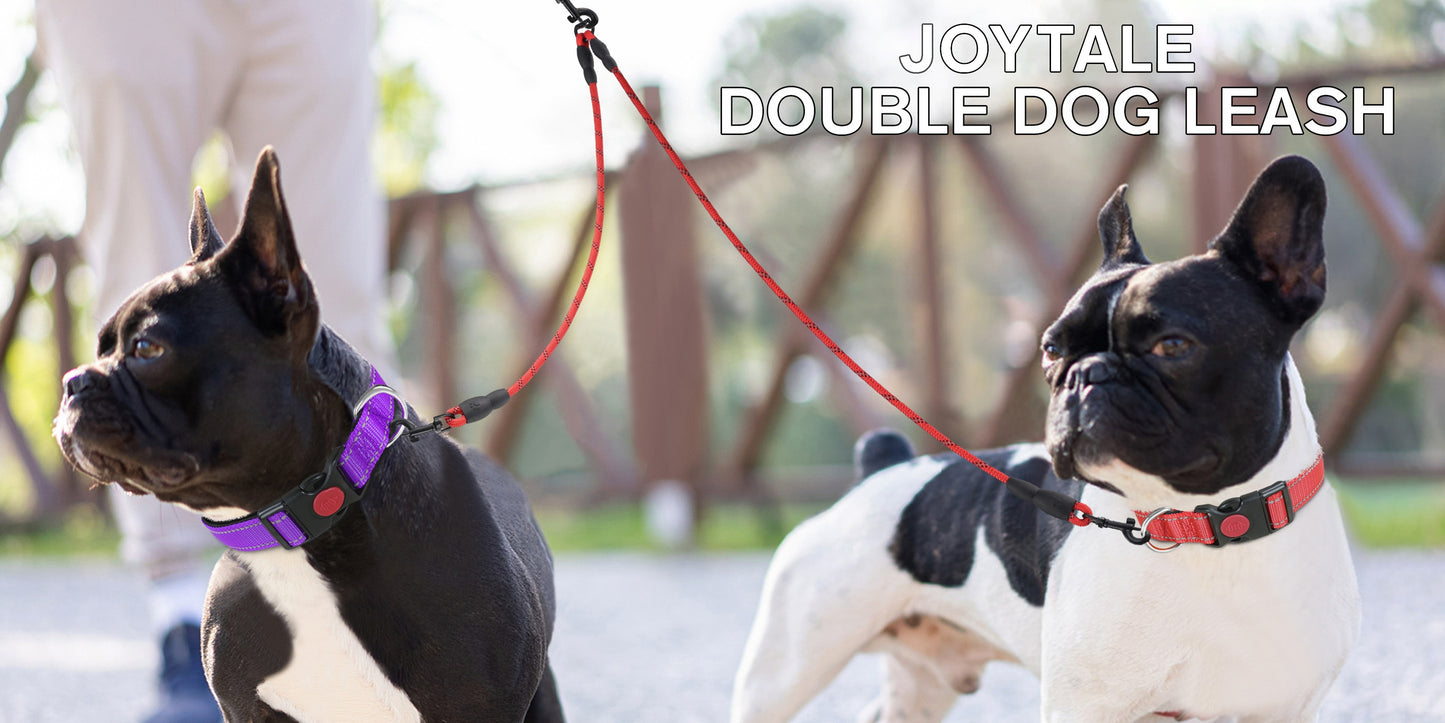 JOYTALE Reflective Dual Leash for 2 Dogs - No Tangle Walking Leash with Comfortable Handle