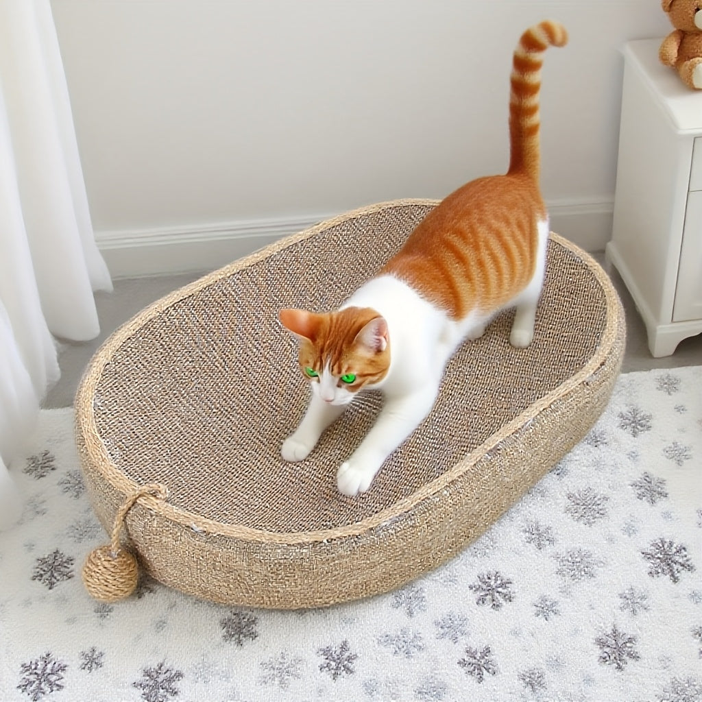 1pc Large Durable Jute Cat Scratching Post with Integrated Toy Ball - Dual-Use Scratching & Resting Pad, Abrasion- Edges for Claw Care & Play, Indoor Cat Essential for Home Relaxation, Cat Scratching Post, Claw Maintenance To