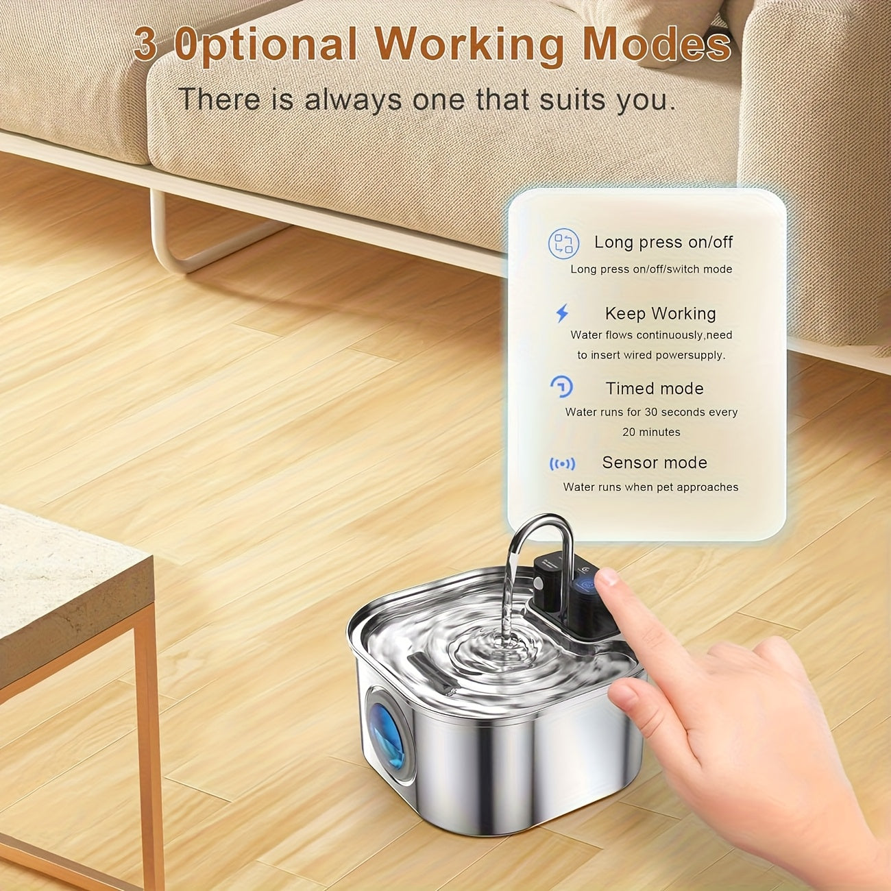 [Wireless Cat Water Fountain] Automatic Wireless Cat Water Fountain - Stainless Steel, USB/Battery Powered (18650 Lithium Battery), 3.2L/108oz Large Capacity, Spill-Proof Design, No Filter Needed, Durable Water Dispenser for