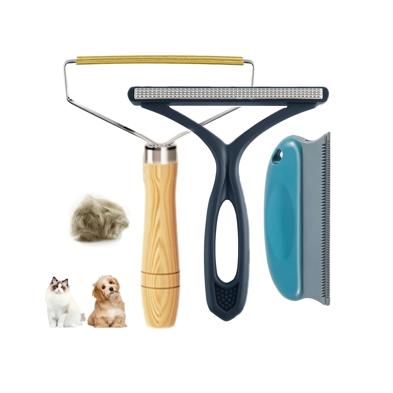 4pcs Reusable Pet Hair Cleaning Kit for Dogs & Cats - Durable Plastic Grooming Tools with Ergonomic Handles, Gentle on Fabric & Carpets, Ideal for Sofa, Furniture & Clothes - Includes Detangling Brush, Deshedding Brush, Flea
