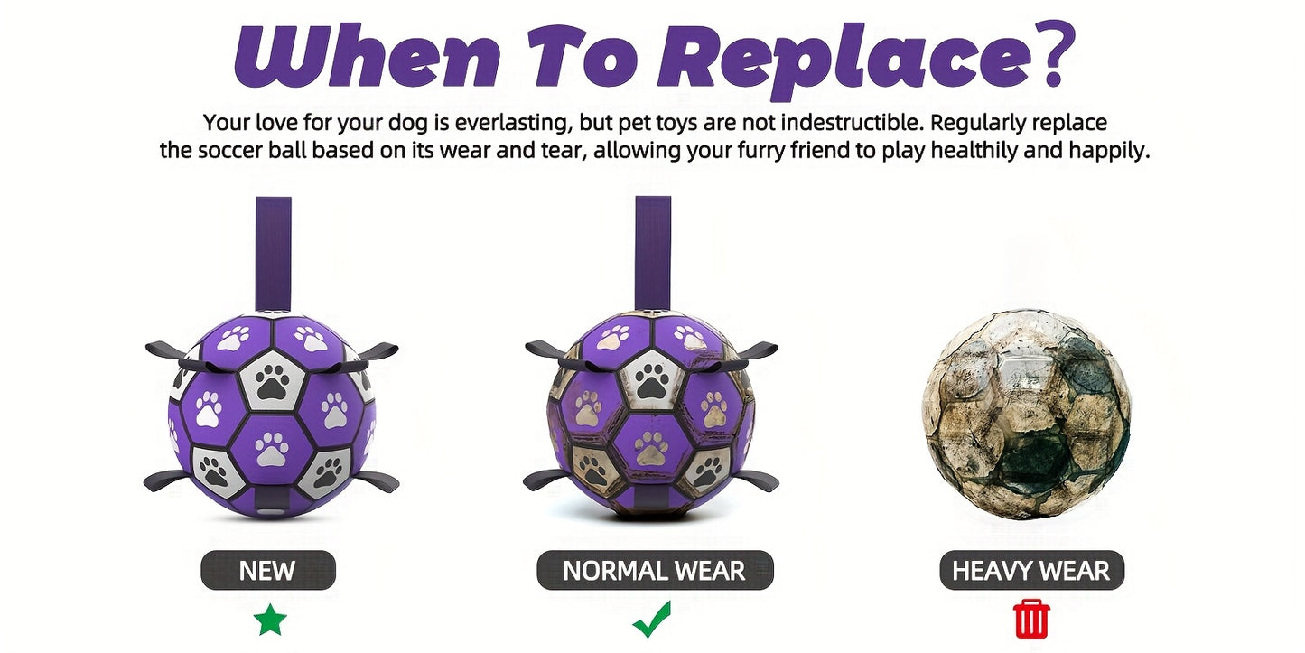 Durable Rubber Dog Soccer Ball with Straps - Interactive Chew-Resistant Pet Toy for All Breed Sizes, Purple & Black with Paw Print Design, Indoor/Outdoor Play & Training, Dog Ball Toy, Large Surface Area