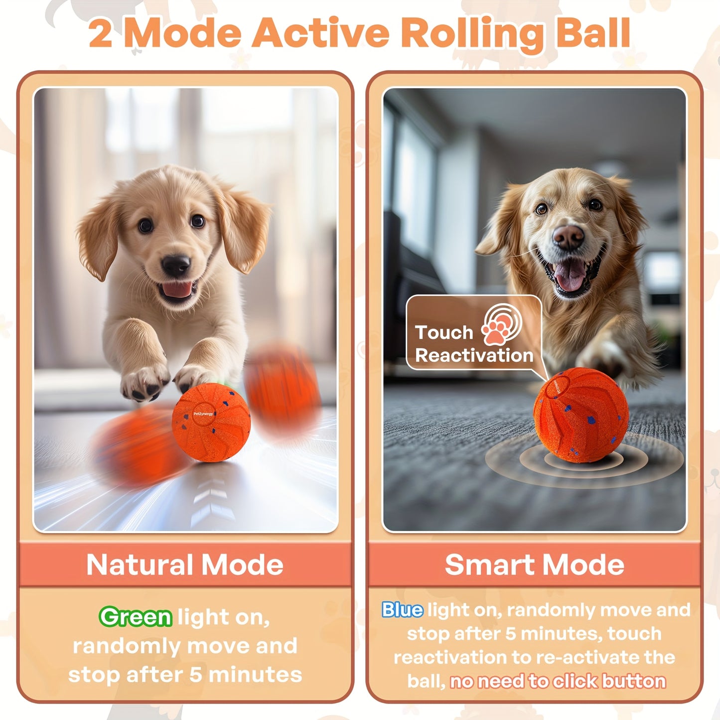 The smart dog toy ball features automatic moving, bouncing, and rotating functions, as well as an intelligent sleep mode and tap-to-start function. Made of E-TPU material, it is a dynamic rolling ball specially designed for m