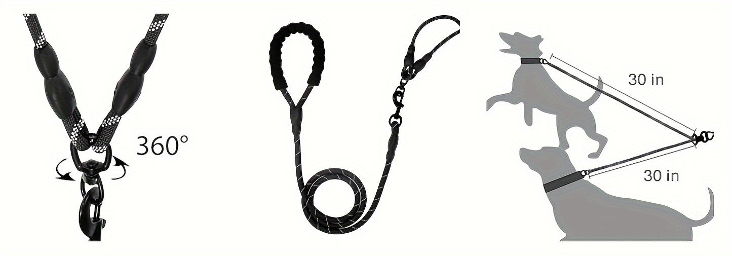 JOYTALE Reflective Dual Leash for 2 Dogs - No Tangle Walking Leash with Comfortable Handle