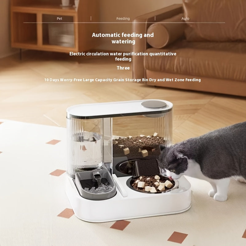 [Automatic Pet Feeder] Automatic Pet Feeder & Water Dispenser - Dry/Wet Food Separation, Anti-Tip, Large 2.2L Grain Bucket +1.5L Water Tank, No Electricity Needed, Easy-Clean Design for Cats & Small/Medium Dogs