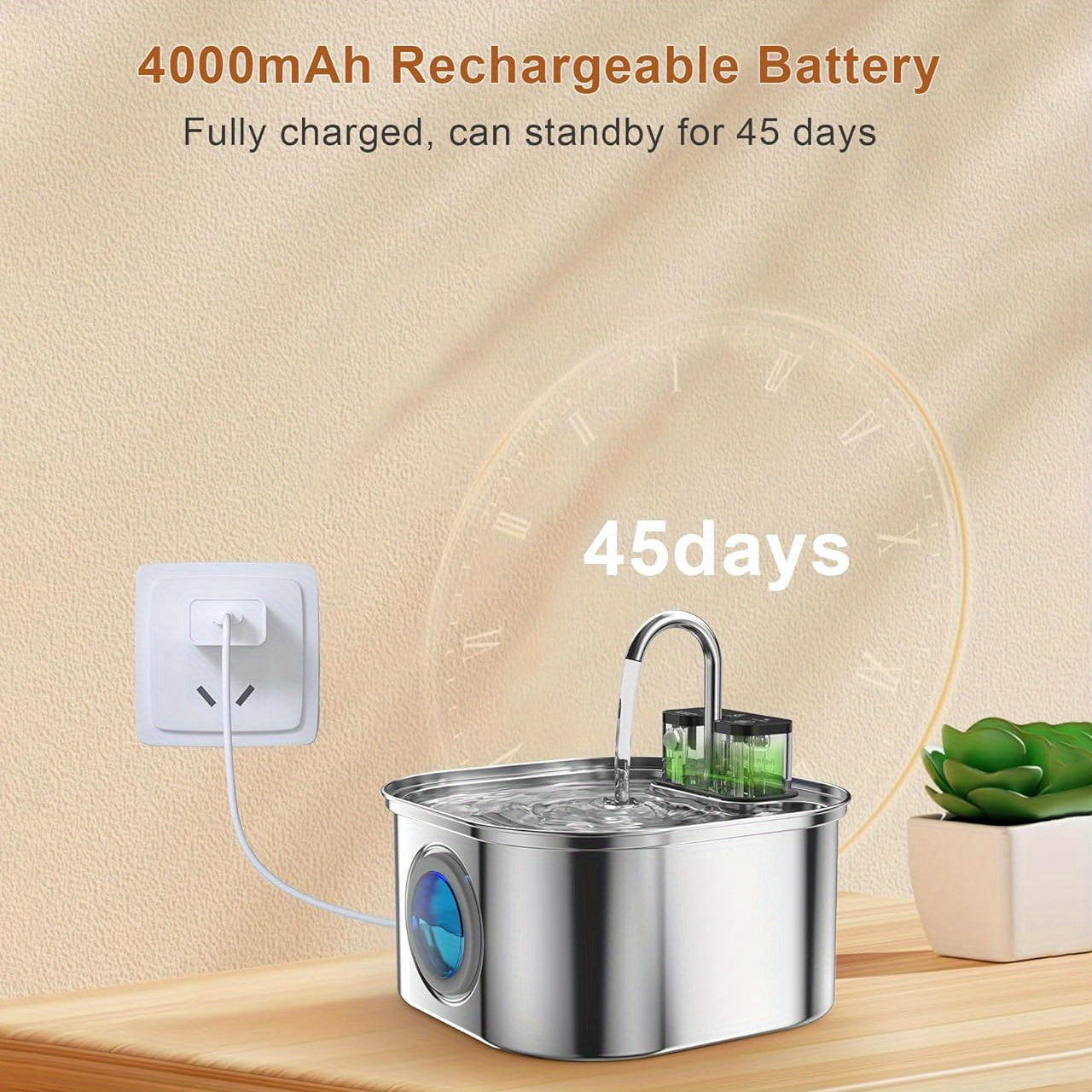 [Wireless Cat Water Fountain] Automatic Wireless Cat Water Fountain - Stainless Steel, USB/Battery Powered (18650 Lithium Battery), 3.2L/108oz Large Capacity, Spill-Proof Design, No Filter Needed, Durable Water Dispenser for