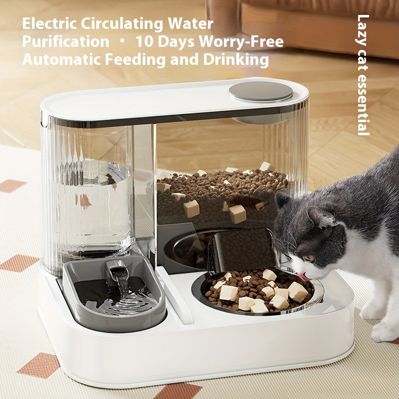 [Automatic Pet Feeder] Automatic Pet Feeder & Water Dispenser - Dry/Wet Food Separation, Anti-Tip, Large 2.2L Grain Bucket +1.5L Water Tank, No Electricity Needed, Easy-Clean Design for Cats & Small/Medium Dogs
